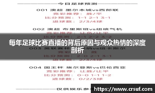 每年足球比赛直播的背后原因与观众热情的深度剖析