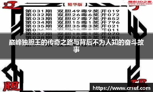 巅峰独胆王的传奇之路与背后不为人知的奋斗故事